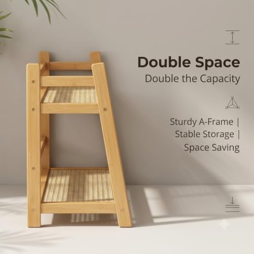 Bamboo Desktop Organizer Shelf, 2 Tier Desk Storage Rack - Image 4