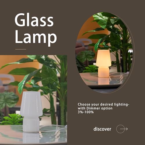 Mushroom Lamp,Mother's Day Gifts,Small Table Lamp,Cute Nightstand Kitchen Mini Lamp,Glass Table Lamp,Suitable for Bedrooms, Kitchens, Living Rooms, Bedside, Girl Gifts（White） - Image 3