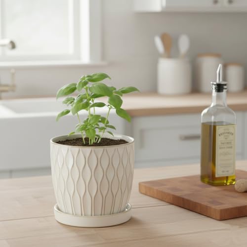 Nihow Ceramic Plant Pots with Drainage Hole & Saucer, 4.75 Inch, White-3 - Image 5