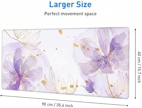 Purple Desk Mat, Aesthetic Floral Large Mouse Pad, 35.4 x 15.7 Inch XXL Keyboard Mat Non-Slip Waterproof Desk Pad, Full Desk Protector for Women Office Home (Purple) - Image 3