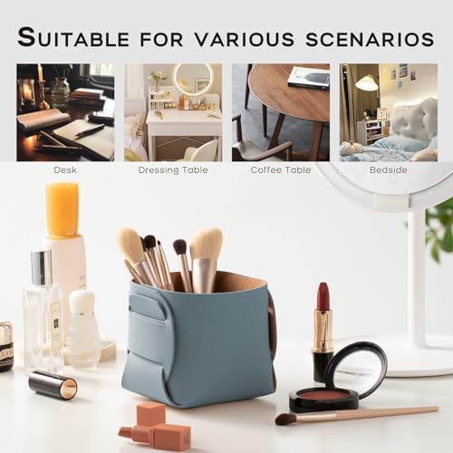 HOMIEAZICOZI 2-Pack Cork Leather Desk Accessories Storage - Pencil Pen Holder - Makeup Brush Holder Organizer - Stylish Addition to Home Decor (Light Blue) - Image 5