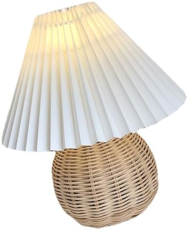 Fafeicy Small Table Lamp Vintage Pleated Aesthetic Rattan Mini Lamp for Bedroom Living Room Side Table - Image 2