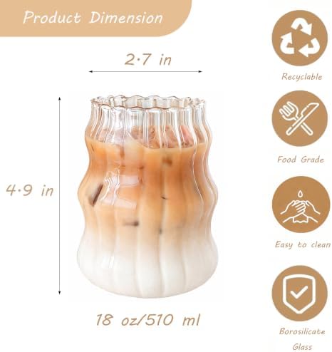 2 Pcs Cute Ribbed Glass Cups 18 oz - Image 5