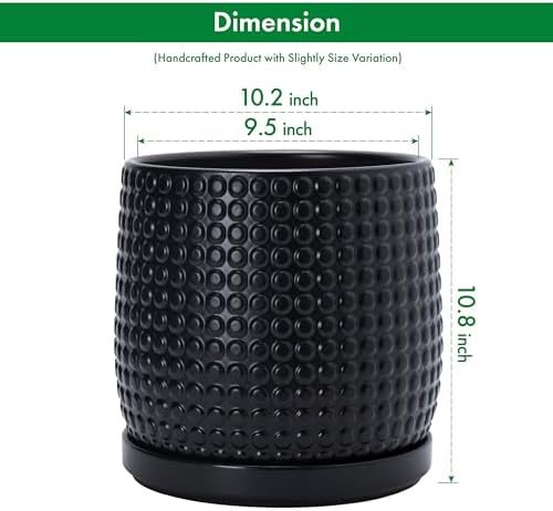 D'vine Dev Beaded Ceramic Pot with Saucer, 10 in, Ebony Matte, 27-C-P-6 - Image 3