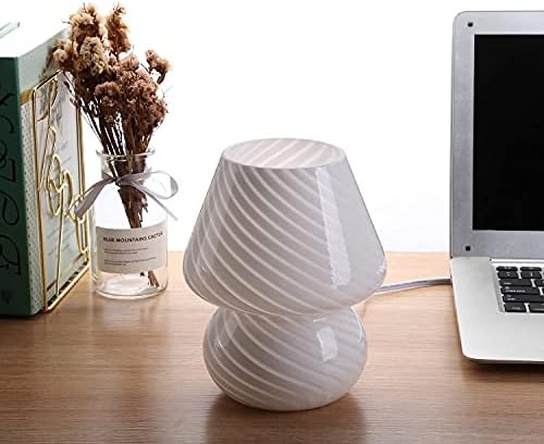 BSOD Mushroom Lamp,Glass Table Bedside Lamps Translucent Murano Vintage Style Striped Small Night Mushroom Decor Light Swirl for Ambient,Kids,Bedroom,Living,Girl Gift (Stripe White) - Image 4