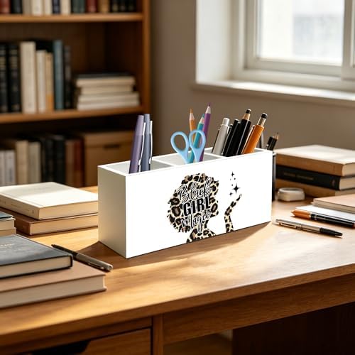 Black Girl Magic Leopard Print Makeup Brush Toothbrush Holder for African American Women, Black Women Empowerment Cheetah Print Wood Signs Pen Pencil Holder Organizer Desk Accessories - Image 4