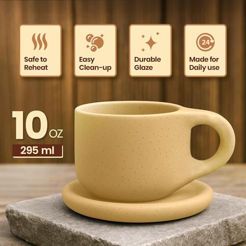 10oz Nordic Ceramic Coffee & Tea Mug, Saucer, Cute Cup, Lovers Gift, Pink - Image 2