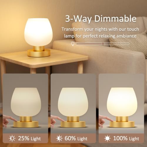Seealle Small Touch Table Lamp for Nightstand, 3 Way Dimmable Bedside Lamp - Image 3