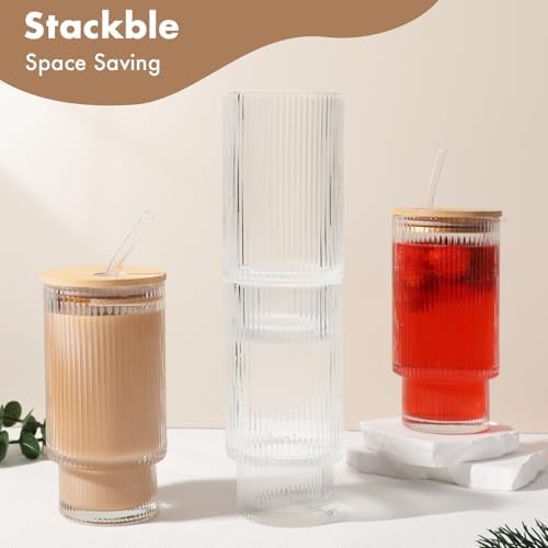 Glass Cups with Bamboo Lids and Straws - 16 oz Reusable - Image 4