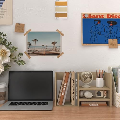 Wood 2 Toer Desk Organizer, Standing File Organizer with Three Storage Apartments, Desktop Storage Organizer for Desk, Office, Classroom, Brown - Image 2