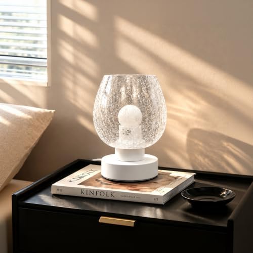 ONEWISH Touch Bedside Table Lamp for Bedroom, 3-Way Dimmable, Crackle Glass Shade, 7.5" Ultra Compact Nightstand Lamp, Warm White 2700K LED Bulb Included, Modern Design(Crack Pattarn) - Image 7
