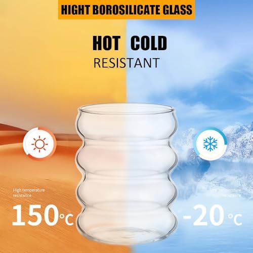 ALINK 16 oz Bubble Drinking Water Glasses Tumblers- Glass Cups Cute Ripple Shaped Vintage Ribbed Glassware- Cocktail,Soda, Juice, Coffee, Milk - Set of 4 - Image 3
