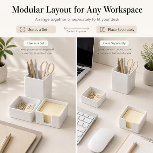 minimaliving Aesthetic Silicone Desk Organizer Set of 3,Modern Office Desk Accessories with Pen Holder,Paperclip Tray,Sticky Note Holder,Stylish Functional Office Desk Decor for Back-to-school(White) - Image 3