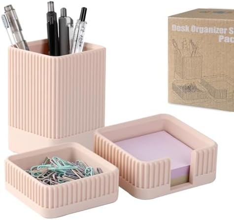 Aesthetic Desk Organizer Set,3-Piece Sturdy Plastic Office Accessories by Unknown