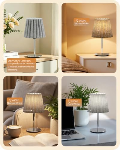 Small Bedside Table Lamp, Dimmable Table Lamp with 3 Adjustable Color Temperatures, Nightstand Lamp with a Dimmable Bulb, E26 Base, for Bedroom, Study, Desk, Gray and Glossy Gray PSH15TL05 - Image 2