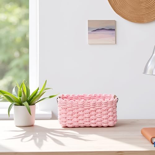 Woven Paper Rope Wicker Basket for Organizing(Set of 3,Pink) - Image 3