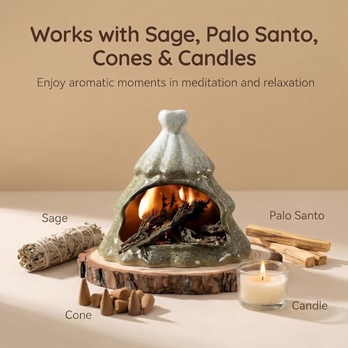 Ceramic Palo Santo Holder & Cone Incense Burner - Mini Chimney - Image 2