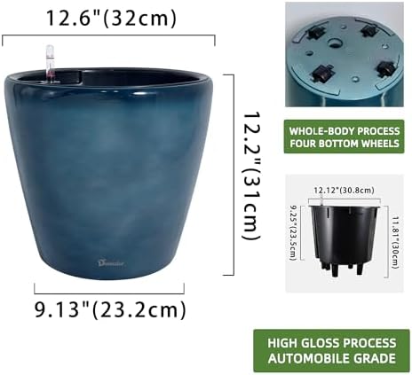 Dexceder 13x12 Self Watering Planter with Wheels (Grayish Green Gradient) - Image 3