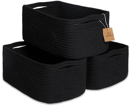 NaturalCozy 13.5”x8.5”x5.5” Rectangle Storage Baskets for Shelves 3 Pack | Cotton Rope Woven Small Baskets for Organizing | Small Storage Bins for Nursery, Bathroom, Closet, Shelf, Decorative by NaturalCozy