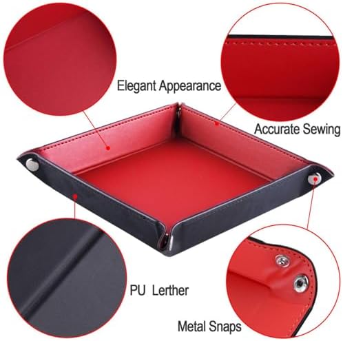 Valet Tray Desktop Storage Organizer – Vegan Leather Catchall Tray Bedside Vanity Tray Nightstand Caddy Holder for Remote Controller, Watch, Keys, Phone, Wallet, Coin, Jewelry, Red - Image 4