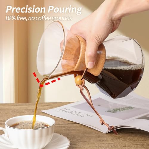 Pour Over Coffee Maker 20 OZ, 6 Cup Borosilicate Glass Drip Coffee Maker with Reusable Stainless Steel Filter and Cork Grip for Home Café 600 ML (Diamond Shape) - Image 3