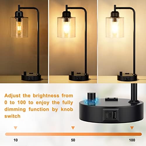 Industrial Desk Lamp, Fully Dimmable Small Bedside Table Lamp, Black, USB C - Image 2