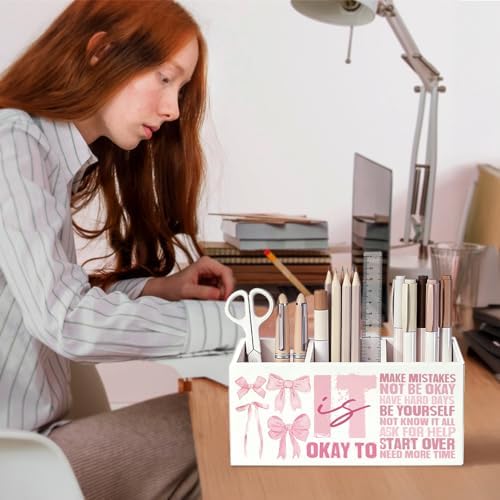Pink Bow Inspirational Pen Pencil Holder for Desk Decor - Image 4