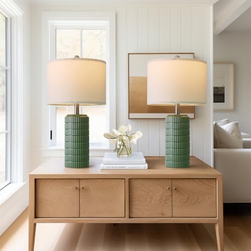 PoKat 23" Dark Green Ceramic Table Lamps Set of 2, Modern Table Lamps for Living Room, Farmhouse Lamps for Bedroom Night Stands, Traditional Nightstand Desk Decor Lamps - Image 3