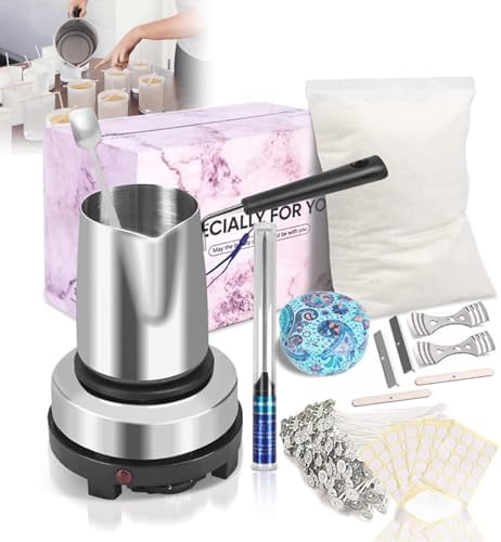 Candle Making Kit for Adults and Beginners - Heating Stove + Pouring Pot + Thermometer + Soy Wax (500g), Candle DIY Tools by Unknown