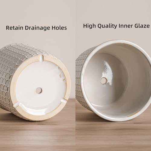 5.8 Inch Ceramic Plant Pot with Drainage Hole & Separate Saucer - Image 3