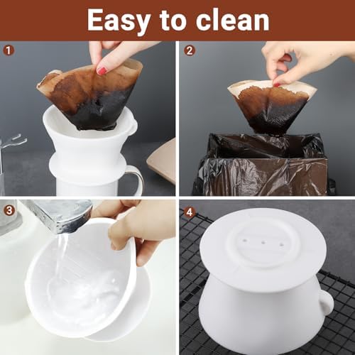 Segarty Camping Coffee Dripper Set, Collapsible White Silicone Coffee Maker with 200PCS Disposable Coffee Filter Cone Paper, Single Serve Dripping Brewer for Travel Backpacking - Image 5