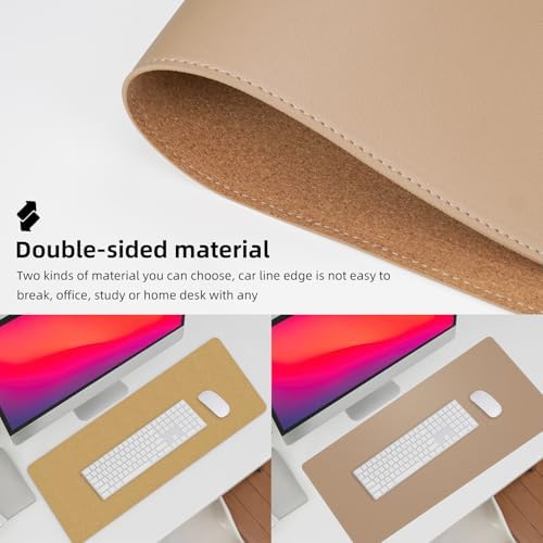 Desk Mat,47.2" x 17" Leather Desk mat,Double-Sided Desk Pad,Desk matt for Desktop,Large Mouse Pad,Office Desk mat,Waterproof Desk Blotter pad for Office&Home(Dark Apricot) - Image 3