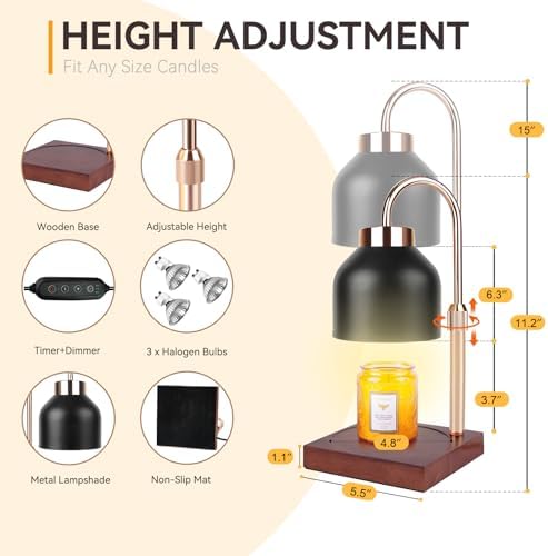TOACSUCP Candle Warmer Lamp with 3 Bulbs, Adjustable Height Dimmable Candle Warmer with Timer, Compatible with Large Jar Candles, Candle Lamp with Charming Gift Box Ribbon for Her/Him(Black) - Image 2
