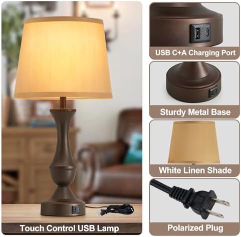 Luvkczc 22" Table Lamp Set of 2 - Farmhouse Vintage Brown Bedside Lamp - Image 3