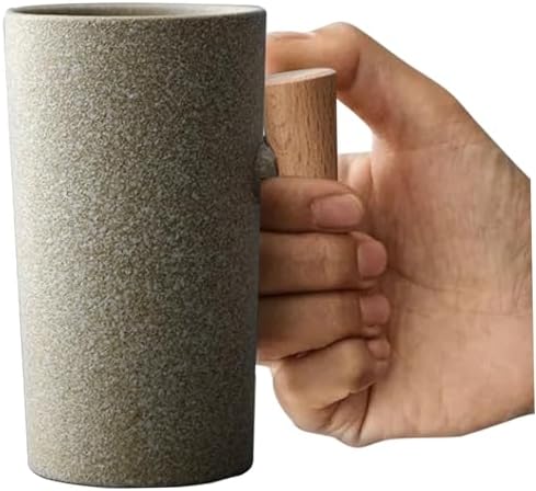 Coffee Mug 7.4 Oz Vintage Mugs with Wooden Handle Exquisite Stoneware Coffee Mugs Dishwasher and Microwave Safe Ceramic Tea Cup for Home Office Rough Stone Style - Image 4
