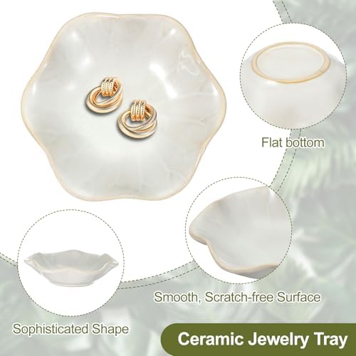 uxcell 1Pcs Ceramics Jewelry Plate, Lotus Leaf Shape Key Holder Bowl for Entryway Table Decor Small Ring Tray Dish Gift for Women Girlfriend, White - Image 3