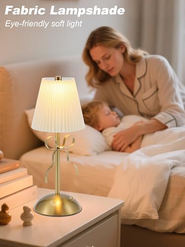 Cordless Table Lamp, Small Gold Bow Night Light, LED Rechargeable - Image 4