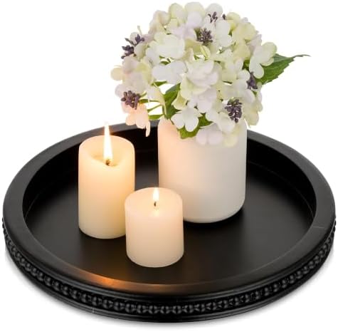Hanobe Black Decorative Tray for Coffee Table, Round, Beaded Edge by Hanobe