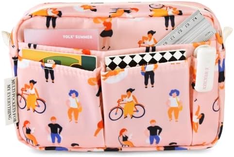Multiple Pockets Portfolio Organizer with Zipper,Makeup Bag Pencil Pouch by E-WEICHEN