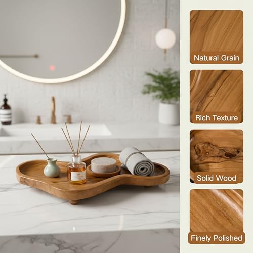 Teak Wood Decorative Tray, Freeform Bathroom Counter Tray, 15 Inch - Image 6