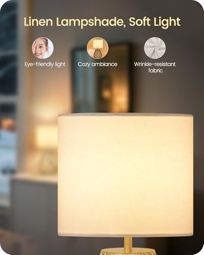 Gold Table Lamp Set of 2, Small Bedside Lamps Set of 2, 2700K LED Bulb Included, Gold Metal Base & White Linen Lampshade, Modern Nightstand Lamps for Bedroom, Living RoomDCW06TLP205 - Image 4
