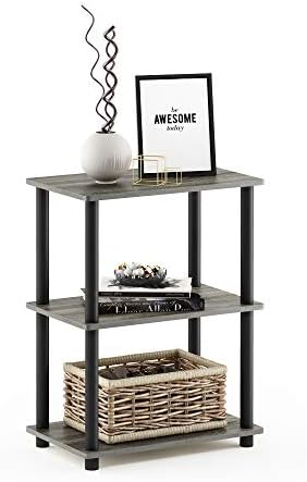Furinno Turn-N-Tube No Tool 3-Tier Storage Shelf, Narrow, French Oak Grey/Black by Furinno-FitsYourSpaceFitsYourBudget