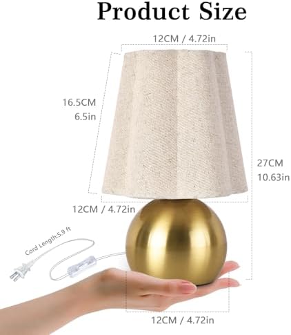 Ziqqeelam Gold Small Table Lamp for Bedroom Bedside，Brass Gold Lamps for Nightstand, Scalloped Linen Shade Table Lamps for Small Spaces for Bedroom, Home Office, Living Room - Image 2