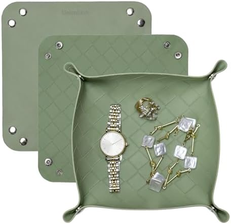 UnionBasic Small Valet Tray, Jewelry Tray for Rings Watches Earrings, Entryway Catchall Caddy for Coins Keys Change, Nightstand Bedside Valet Holder, Trays for Electronic Gadgets, Woven Matcha by UnionBasic