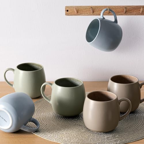 Ava Nord Ceramic Coffee Mugs Set of 6, 14oz - Modern Scandinavian Aesthetic - Microwavable Stoneware Coffee Cups with Comfortable Handle - Tea Mug Set for Latte, Cappuccino, Soup - Pale Blue Mist - Image 6