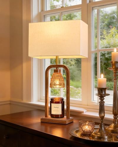 PoKat Electric Candle Warmer Lamps Gold, Lamp Candle Warmers with Timer Dimmer, Wax Light Warming Table Lamps Set of 2 for Jar Candles, Modern Bedside Lamp for Home Decor Living Room, Bulb Included by Pokat