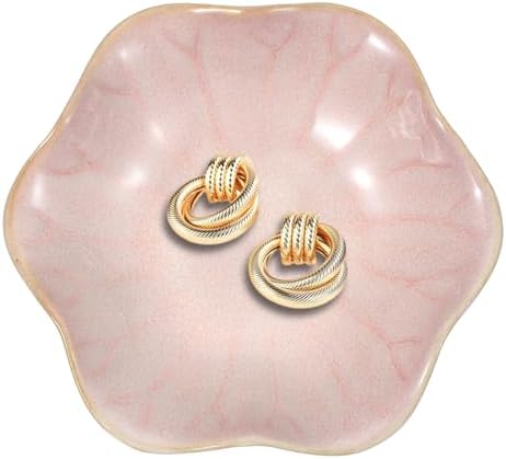 uxcell 1Pcs Ceramics Jewelry Plate, Lotus Leaf Shape Key Holder Bowl for Entryway Table Decor Small Ring Tray Dish Gift for Women Girlfriend, Pink by uxcell