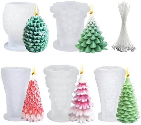 MGLIFEUL 5 PC Christmas Tree Pine Cone Silicone Candle molds with Wax Wick by MGLIFEUL