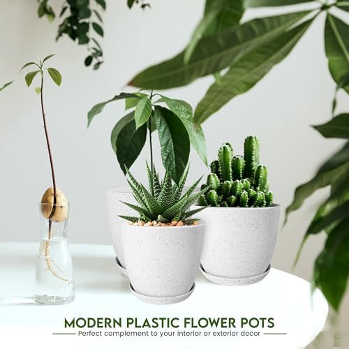 Plant Pots Indoor with Drainage 5 Pack Multi-Size Planters Set Spotty Grey - Image 6