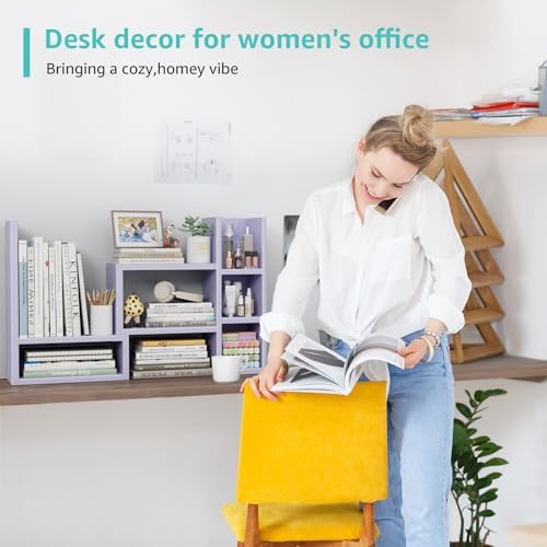 NUTIKAS Desk Shelves Desktop Organizer Shlef - Purple Office Organization for Top of Desk Organizers and Accessories Corner Bookshelf Table Top Shelving Small Hutch Decorations for Women Office - Image 7